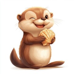 Fototapeta premium Cute and Cheerful Otter Holding a Seashell with a Playful Smile