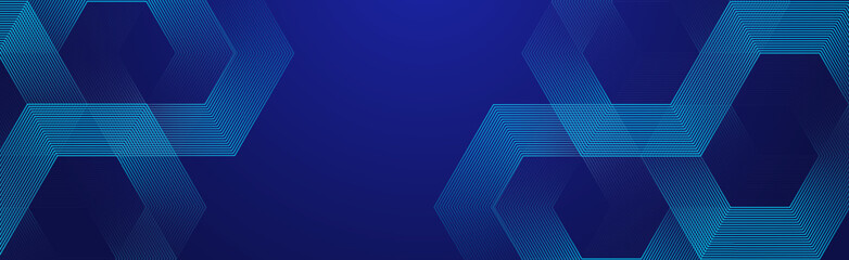 Digital hexagonal blue abstract background. Digital futuristic technology concept with hexagons. Geometric stripe line art design for poster, brochure, cover, banner, website, header