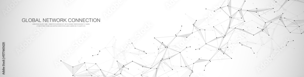 Aufkleber Global network connection banner design template. Header social network communication in the global business concept. Big data visualization. Internet technology