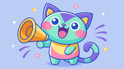 Cute Cartoon Cat with Megaphone in Pastel Colors – Fun and Playful Illustration