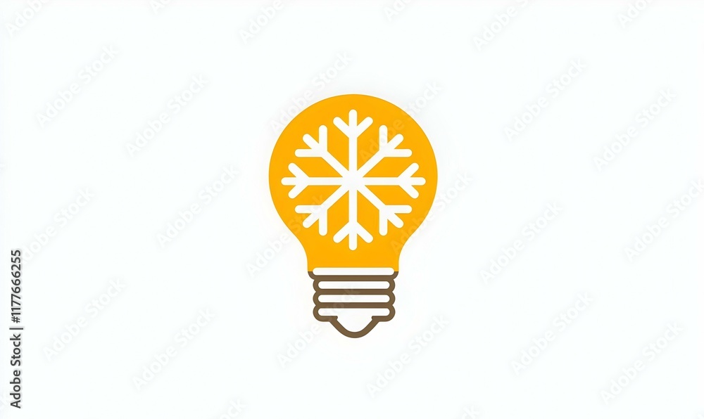 Poster yellow light bulb with snowflake symbol - winter idea, illuminated winter concept, a light bulb inte