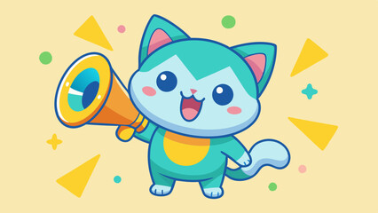 Cute Cartoon Cat with Megaphone in Pastel Colors – Fun and Playful Illustration