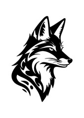 Fox Face, Silhouettes Fox Face SVG, black and white fox.Silhouette of a fox head in black and white style isolated on a white background. Concept of wildlife, minimalism, predator, animal world. 