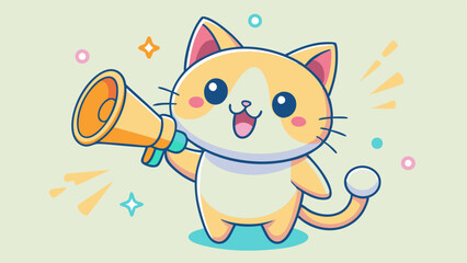 Cute Cartoon Cat with Megaphone in Pastel Colors – Fun and Playful Illustration