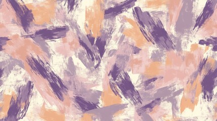 Minimalist chaotic brush marks in muted peach and purple create a captivating abstract backdrop