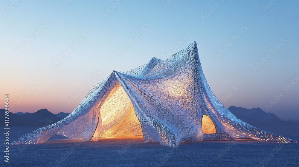 Poster tent consists of of of particles. tent consists of points and circles. vector illustration.