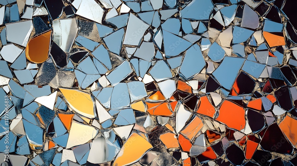 Poster 3d broken glass window with geometric cubes and digital design blocks