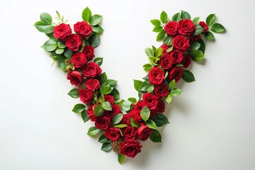 Obraz premium Red Rose Letter V, Valentine's Day Floral Alphabet, Isolated White Background