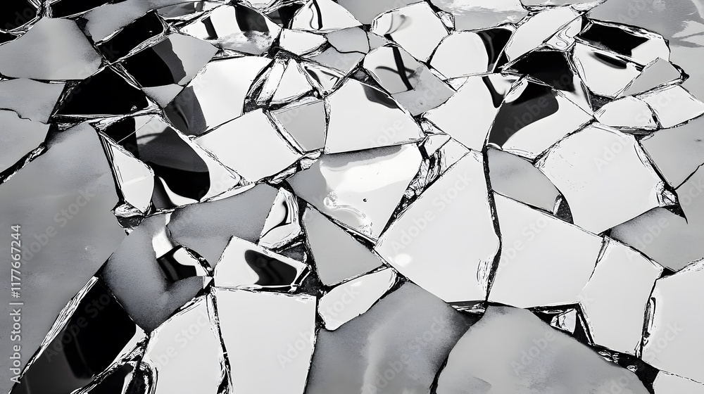 Poster 3d broken glass window with geometric cubes and digital design blocks