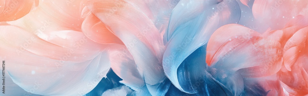 Poster Elegant pastel coral and blue circular strokes create a captivating visual flow in a serene abstract composition