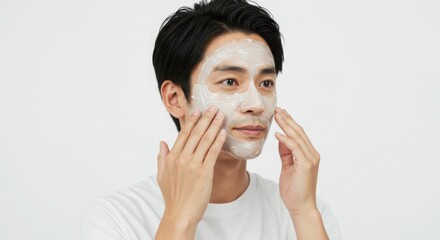 男性が顔にスクラブを塗る姿、スキンケア、美容、肌のお手入れ