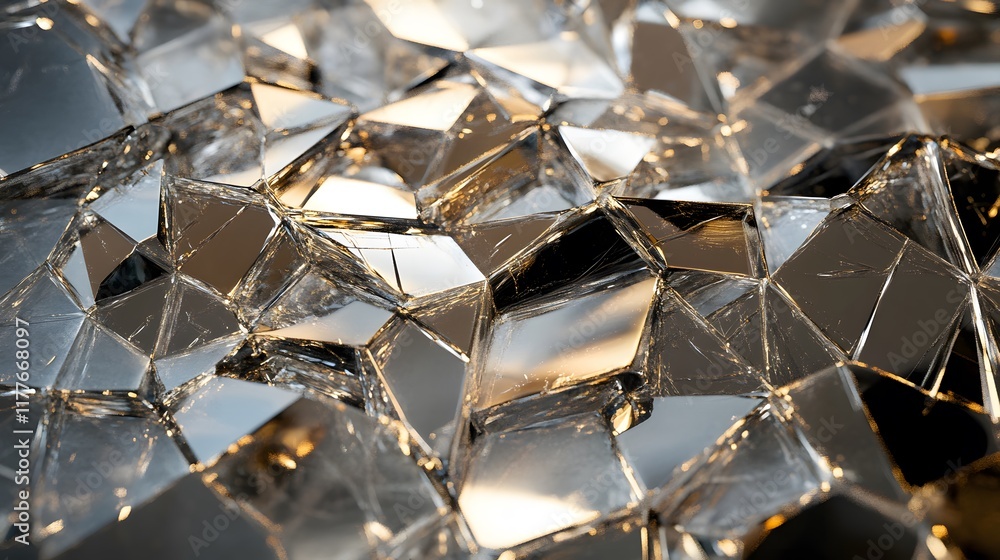 Poster 3d broken glass window with geometric cubes and digital design blocks