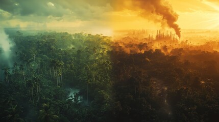 Contrast of Nature and Industrialization in Lush Green Landscape