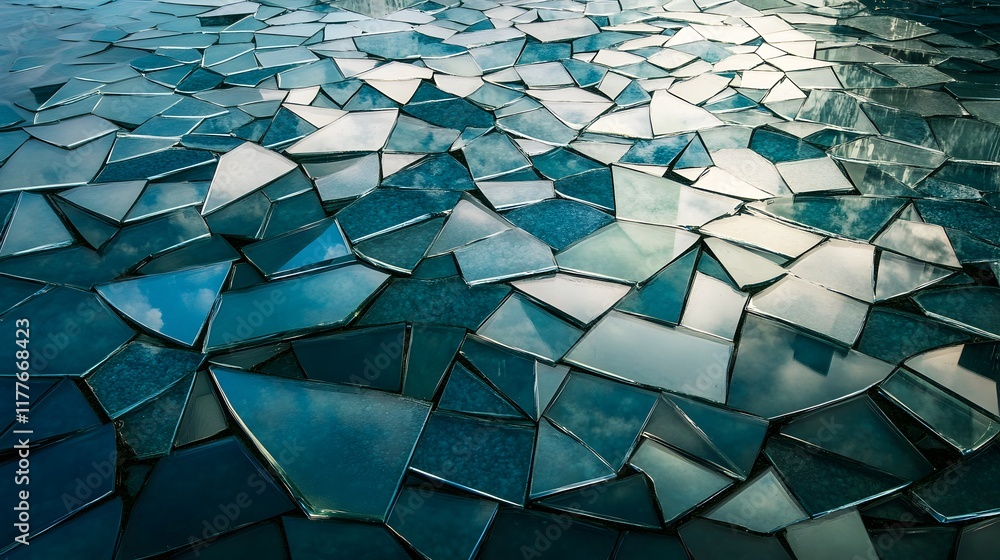 Poster 3d broken glass window with geometric cubes and digital design blocks