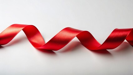 Red Wavy Ribbon Holiday Decoration, Minimalist White Background Stock Photo