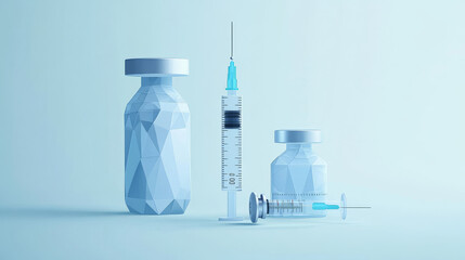 The hologram is a vaccine. Vaccination of polygons, triangles of dots and lines. The syringe and the drug have a low polygonal connection structure. Technology concept vector.