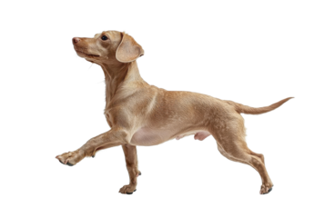 playful brown dog with shiny coat, happily trotting forward