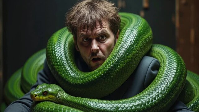 green python wrapped around man 