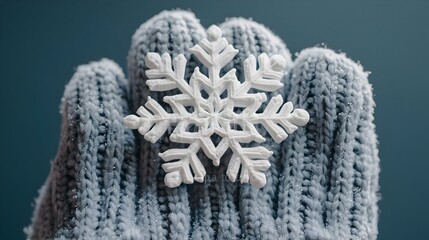 Intricate Snowflake Detail on Glove, a close-up showcasing the delicate structure and unique patterns of a snowflake resting on fabric.