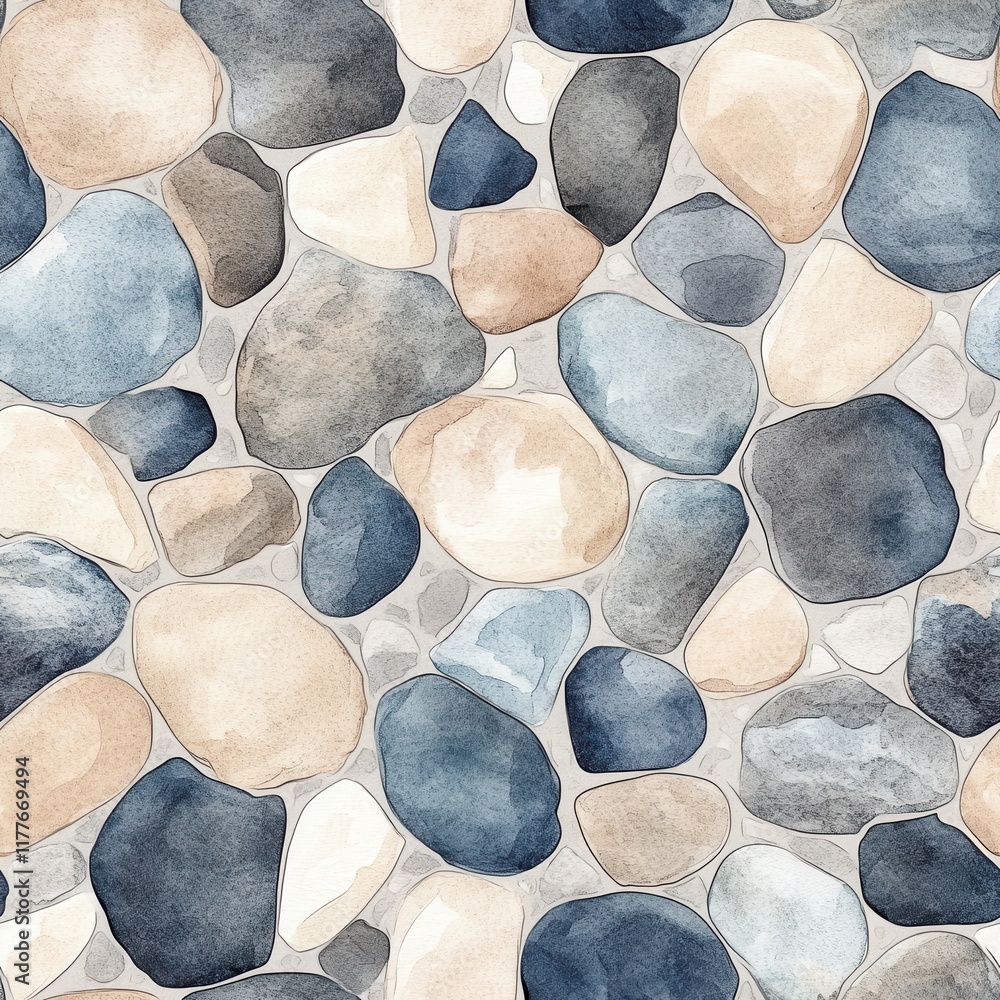 Aufkleber whimsical watercolor doodle of colorful pebbles arranged in a playful pattern, creating a lightheart