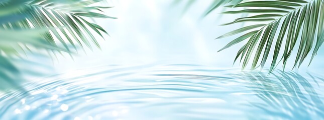 A summer backgroung with water ripples and palm leaves