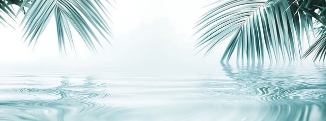 A summer backgroung with water ripples and palm leaves