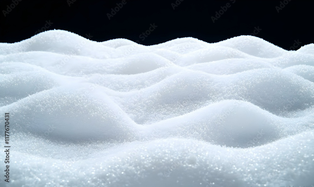Poster intricate snow surface, a close-up view revealing the delicate texture and patterns formed in densel