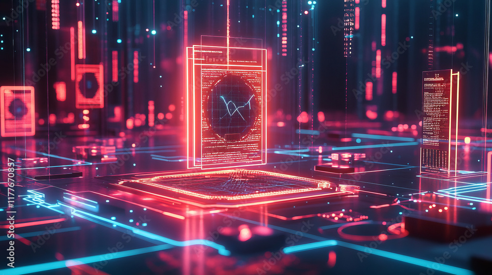 Poster hologram data visualization. data visualization of polygons, triangles of points and lines. data vis