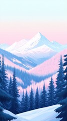 Fototapeta premium Majestic mountain range under a pastel sky with lush evergreen forests in the foreground during twilight