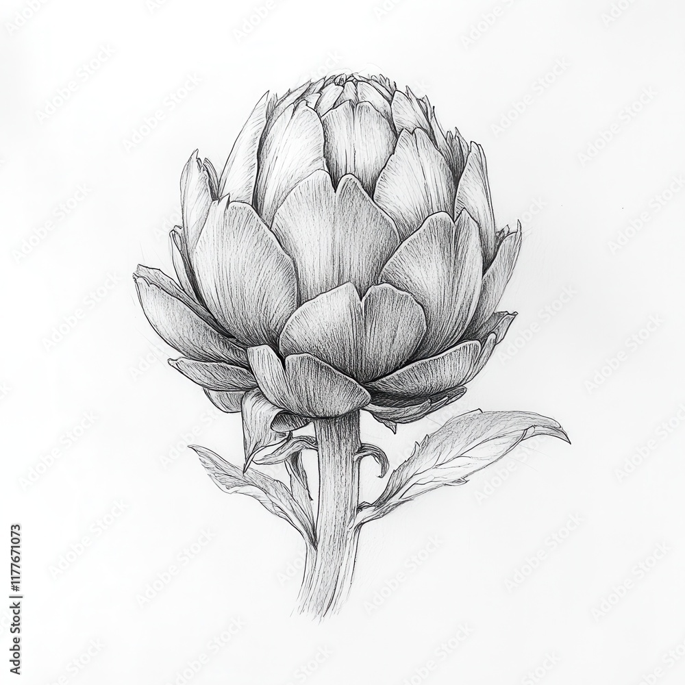 Poster detailed sketch of a single artichoke showcasing its layered petals and structure