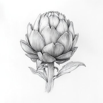 Detailed sketch of a single artichoke showcasing its layered petals and structure