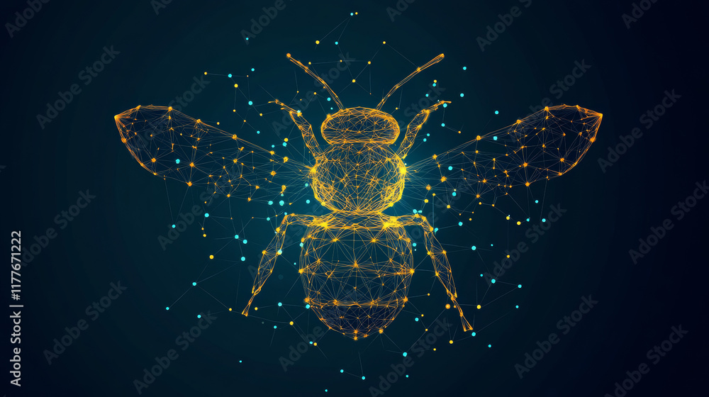 Poster the bee consists of points, lines and triangles. the polygon shape in the form of a silhouette of a 