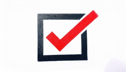 Red Checkmark in Black Checkbox Icon Representing Completion, Approval, and Task Success on a White Background for Goal Tracking