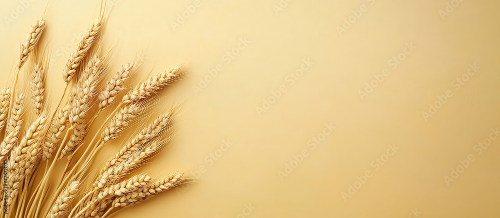 Poster golden wheat spikelets on a warm background with ample space for customizable text and messages for 
