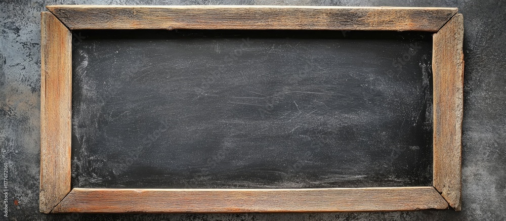 Poster Chalkboard Texture with Rustic Wooden Frame for Text Placement and Copy Space Suitable for Educational or Decorative Use