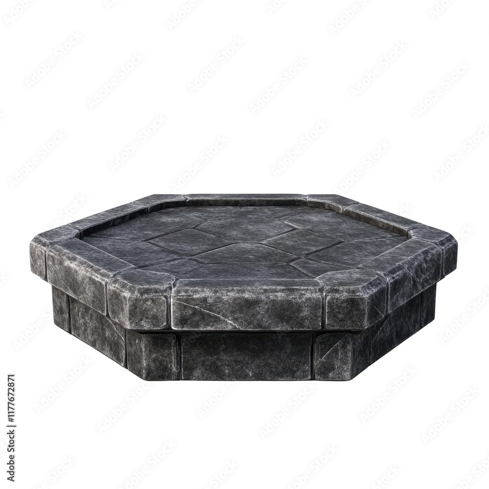 Poster hexagonal stone platform with textured surface and sharp edges