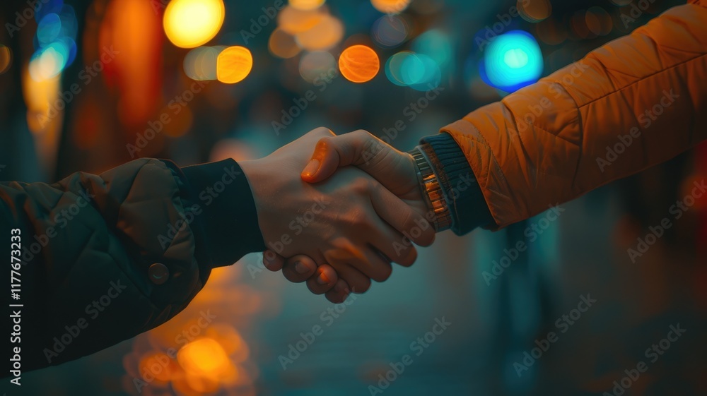Poster two hands shaking symbolize collaboration and unity in personal or professional contexts. this image