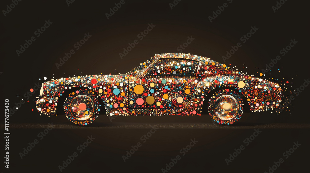 Poster car from the particles. car consists of small circles and dots. vector illustration..