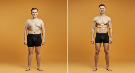 Male fitness transformation journey to muscular build for health and wellness inspiration