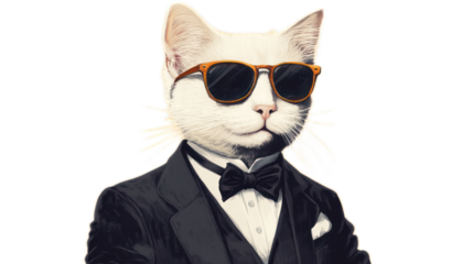 Stylish Cat in Sunglasses and Tuxedo, Representing Elegance and Sophistication in a Playful Yet Classy Setting for Creative Projects and Designs