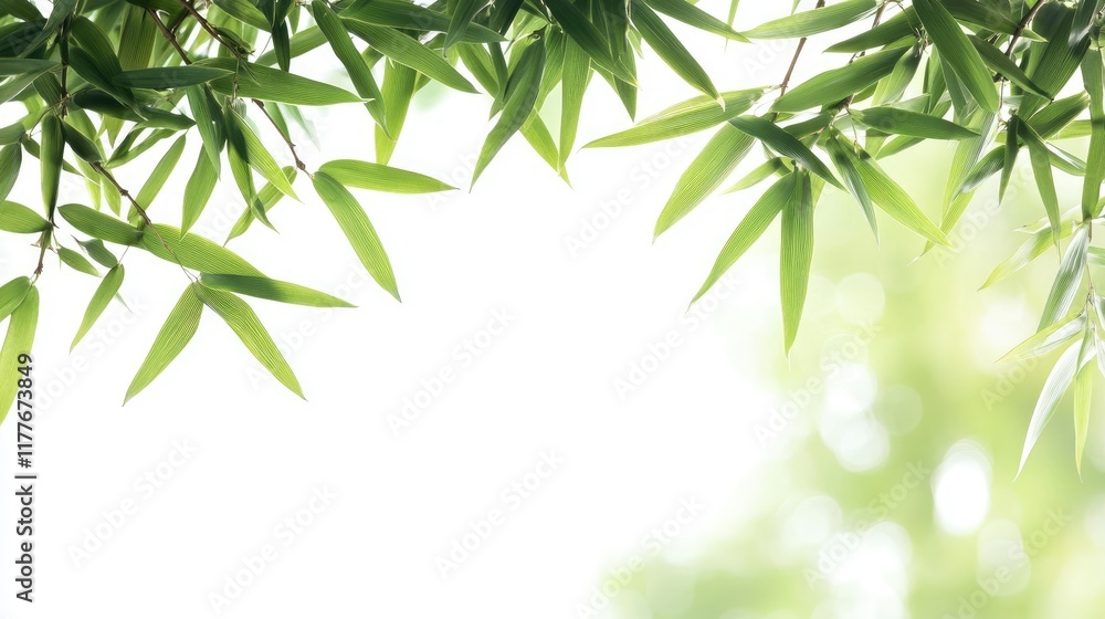 Poster bamboo leaves framing a soft blurred background creating a tranquil nature-inspired design element f