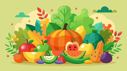 Colorful Fruit and Vegetable Illustration – Vibrant and Fresh Produce Art