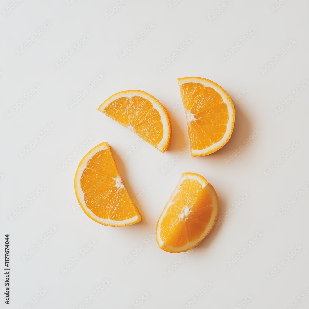 Aufkleber fresh orange wedges arranged neatly on a white surface for a visually appealing presentation