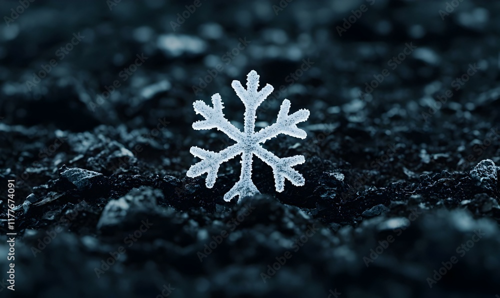 Aufkleber glittering snowflake, a close-up view of a delicate snowflake capturing light, showcasing intricate 