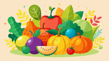 Colorful Fruit and Vegetable Illustration – Vibrant and Fresh Produce Art