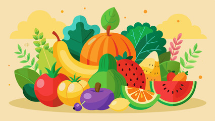 Colorful Fruit and Vegetable Illustration – Vibrant and Fresh Produce Art