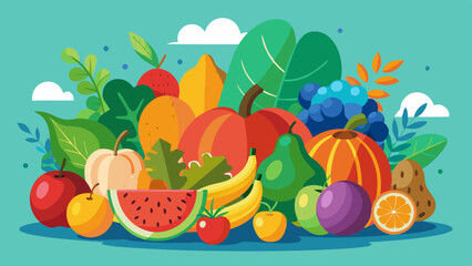 Colorful Fruit and Vegetable Illustration – Vibrant and Fresh Produce Art