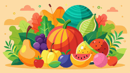 Colorful Fruit and Vegetable Illustration – Vibrant and Fresh Produce Art