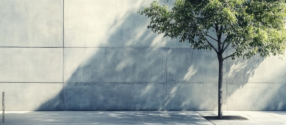 Poster concrete wall texture with tree shadow and ample copyspace for text showcasing modern design and arc
