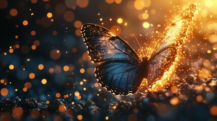 Enchanting Butterfly with Glittering Particles in Soft Light